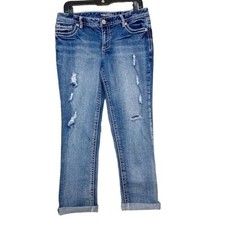 Maurices Denim Mid Rise Light Wash Distressed Blue Jeans Size 7/8 Thread