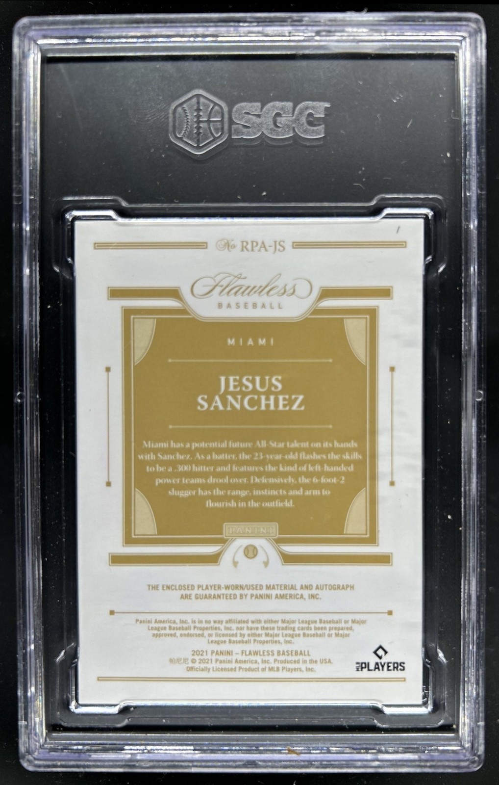 2021 Panini Flawless Jesus Sanchez Rookie Patch Auto Ruby RC #/20 SGC 8.5/10 view 2