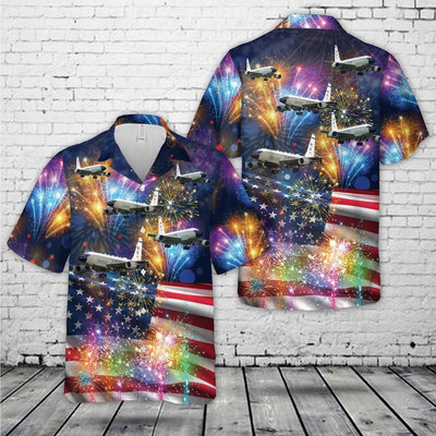 Air Force Aloha Shirt USAF RC 135 Rivet Joint Recon Airplane 4th Of July Hawaiia