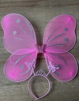 Rosa Glitzer Fee Schmetterling Flügel Verkleiden Accessoire Kostüm Party