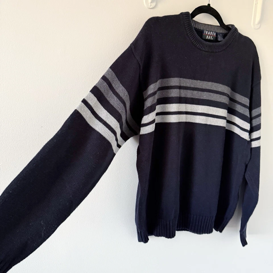 Vintage Striped Crewneck Multicolor Popover Pullover Sweater Cotton 90s Grunge L - Image 3 of 4