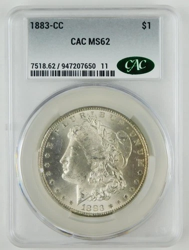 1883-CC $1 Morgan Silver Dollar CAC MS62 BU+ Coin C4016