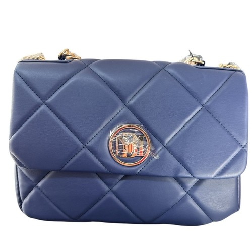 Badgley Mishka Quilted Navy Blue Crossbody Bag Gold Chain Handle Crossbody Strap