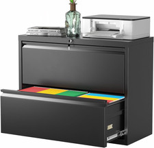 Lateral File Cabinet, 2 Drawer File Cabinet with Lock, Black Filing Cabinets for