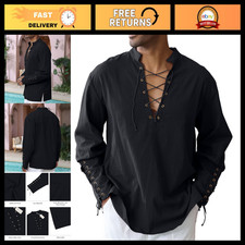 Men's Cotton Pirate Shirt - Medieval Viking Renaissance Costume Top, Cosplay Wea