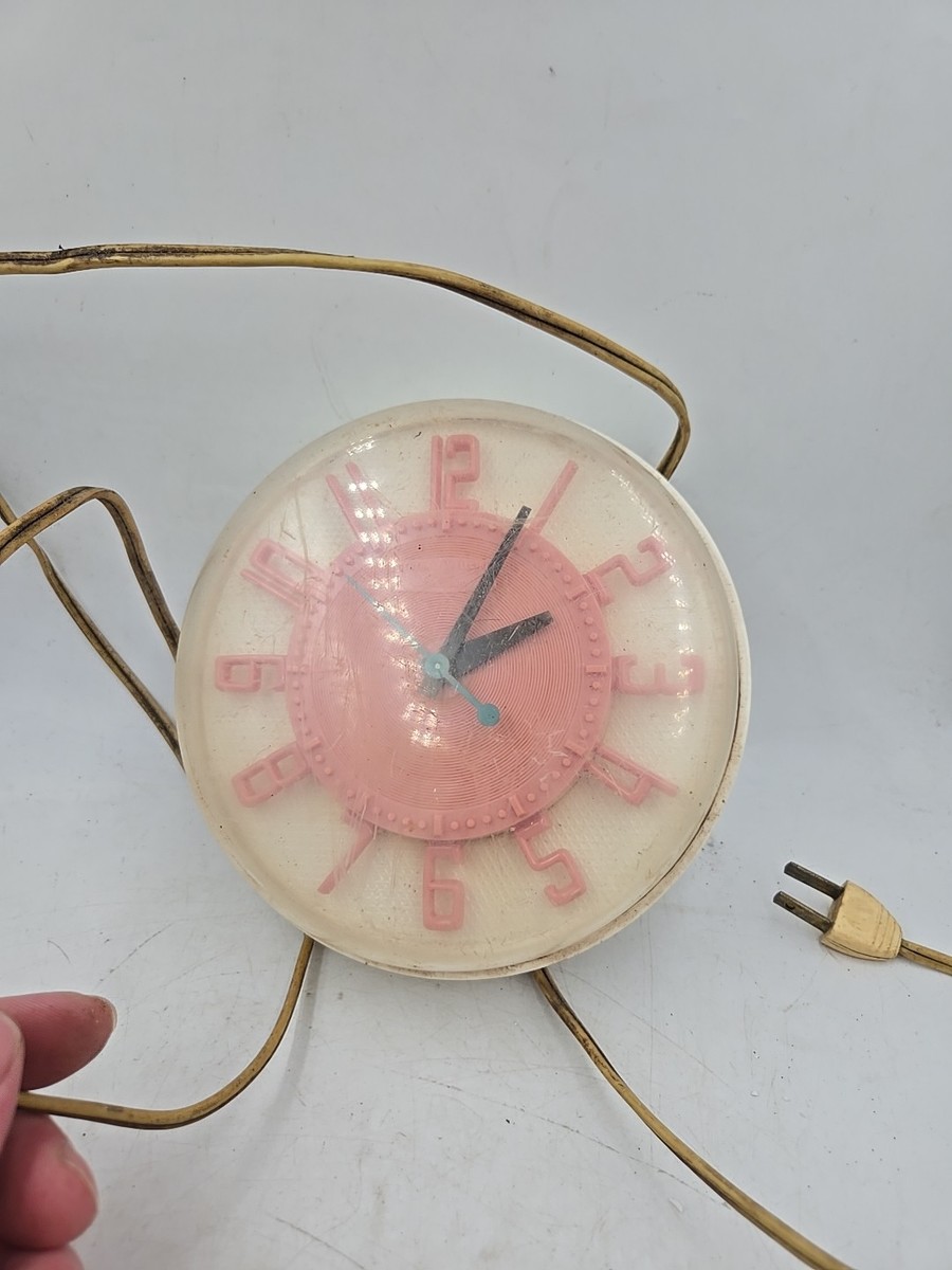 VTG General Electric Telechron Pink White Model 2H104 Wall Clock
