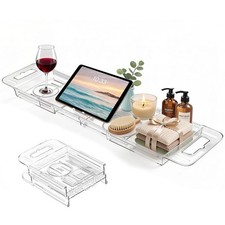 Expandable Bathtub Tray Caddy, Clear Bath Tray for Tub for Bath Relaxing, Fol...