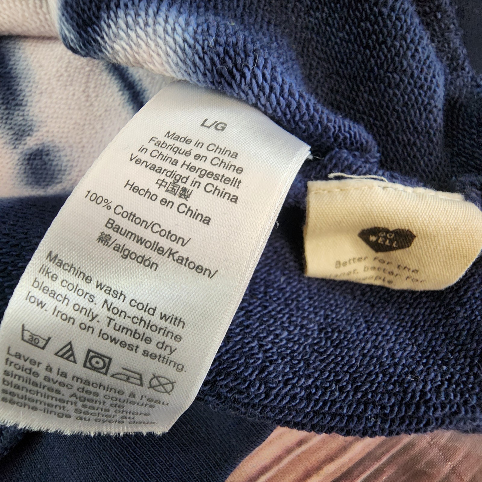 Madewell Hoodie L Tie Dye Navy White Cotton Boho Hippie Beachy Cozy Sweatshirt