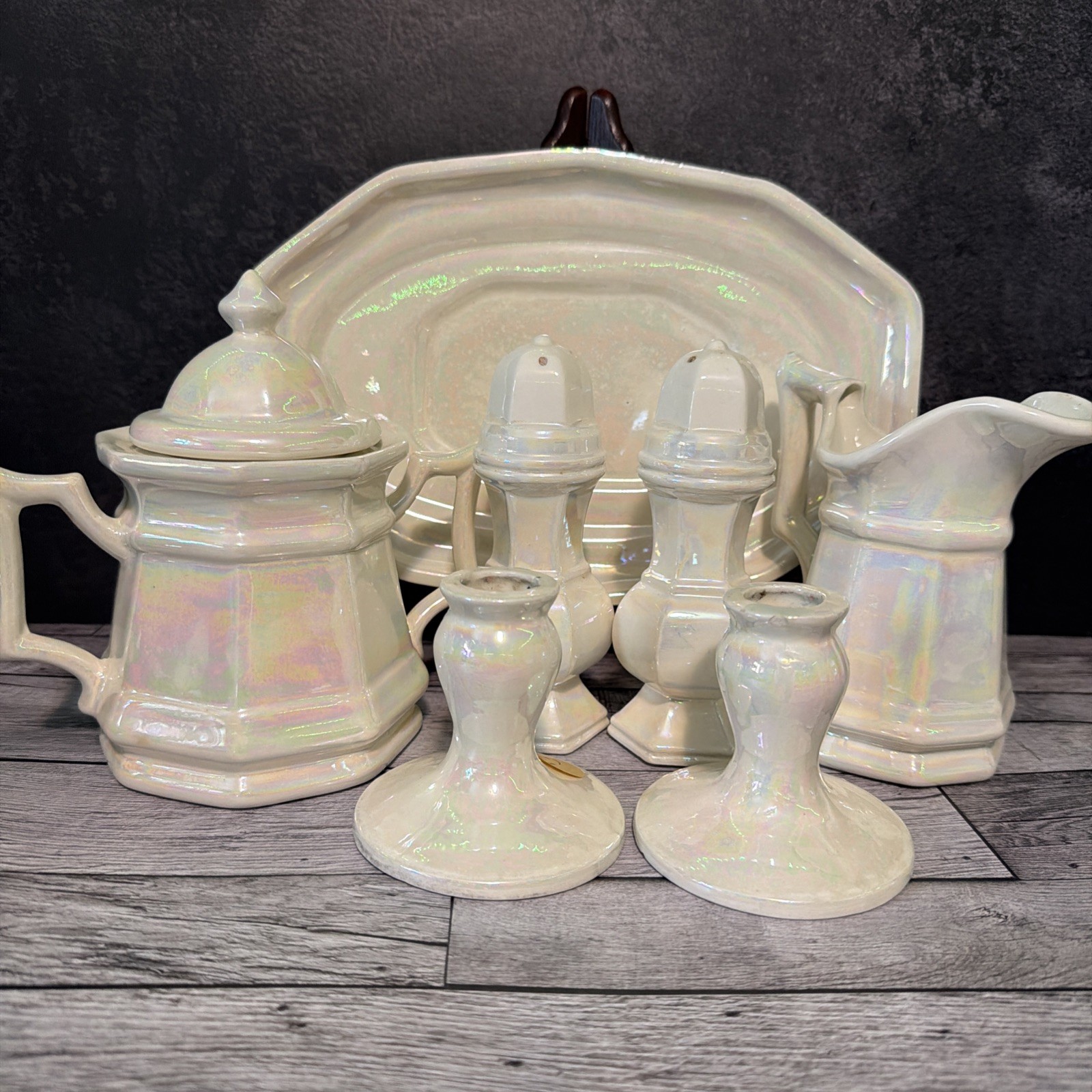 Rare Pfaltzgraff Heritage White Pearlescent Luster 8 Piece S