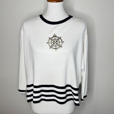Suéter Náutico ST. JOHN SPORT SM Azul Marino Blanco Brújula Cuadrado Recortado Mangas 3/4