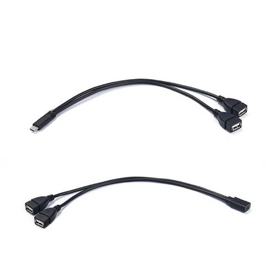 30cm Type C to Double USB Charging Cord Power Wire For Phones Tablets Headphones