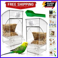 2Pcs No Mess Bird Feeder Automatic Bird Cage Feeder Transparent Acrylic Parro...