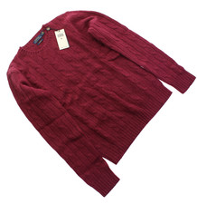 NWT - POLO Ralph Lauren Womens 100% CASHMERE Plum Heather CABLE KNIT SWEATER - M