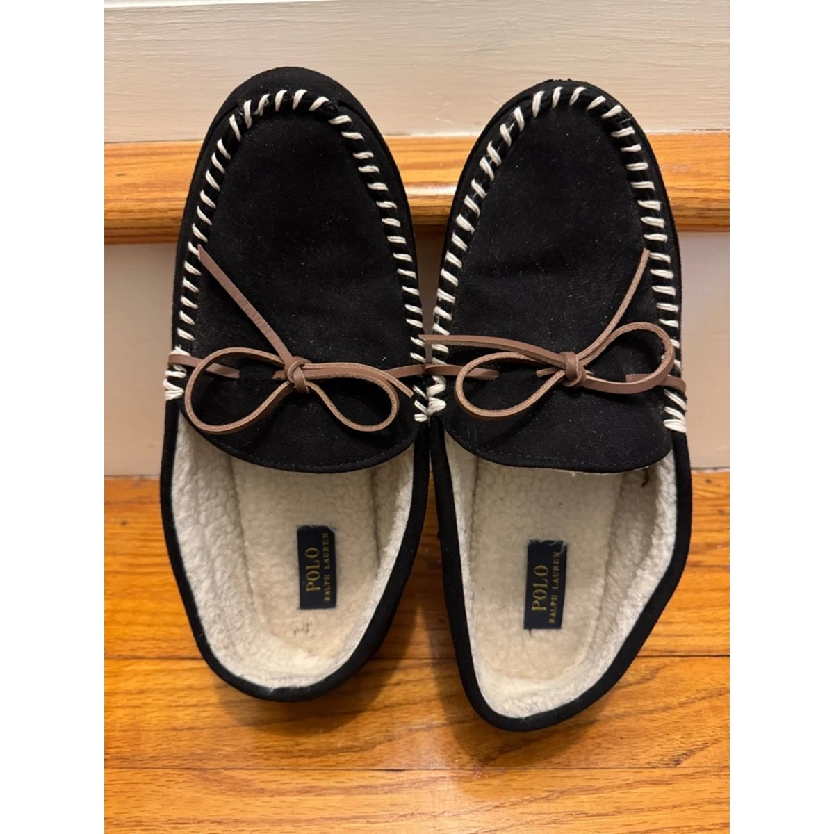 Polo by Ralph Lauren Black Suede Slip-On Moccasins with Brown Leather Ties Polo Ralph Lauren Jett suede slip-on shoes Polo Ralph Lauren main image 2