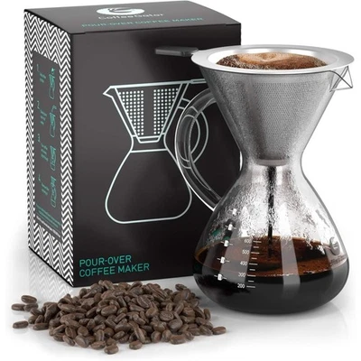 COFFEE GATOR Pour Over Kaffeebrüher– mit papierlosen Edelstahlfilter und Glaskaraffe 800 ml