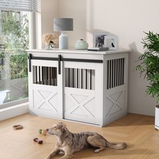 Wooden Puppy Cage Dog Crate End Table Pet Kennel House Furniture w/ Sliding Door