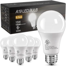 LED Light Bulbs, 100W Equivalent A19, 15 Watt 5000K Daylight White Lightbulbs, B