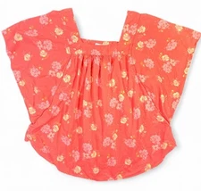 TIME AND TRU ORANGE FLORAL TOP DOLMAN SLEEVES, SIZE L, CHEST 40 IN, LENGTH 27 IN