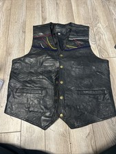 Genuine Leather Company Vest Mens L Biker Italian Stone Design With Beading