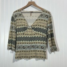 Susan Lawrence XL Top Boho Print Sweetheart Neck 3/4 Sleeve Made in USA Vintage