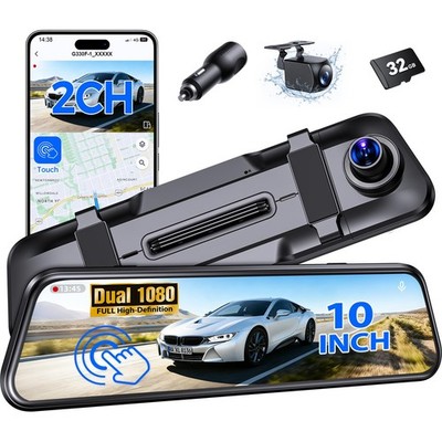 Mirror Dash Cam,Rear View Mirror Camera,10'' Smart Touch Screen,Dash Camera f...
