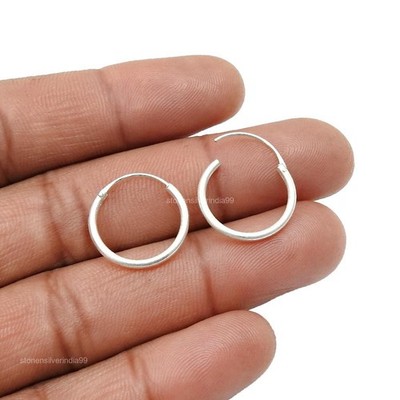 Handmade Indian Jewelry 925 Solid Sterling Silver Hoop Earrings V20