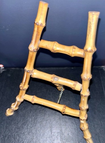 Vintage Faux Bamboo Mini Folding Easel Plate Stand Display Holder 8.5” Tall
