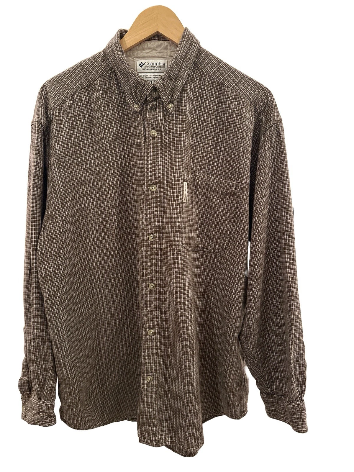 Vintage Columbia Soft Mens XL Long Sleeve Outdoor Hiking Flannel Brown Tan