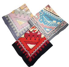 Lot 3 Southwest Aztec Bandanas USA Red Blue Gray Pink USA Scarf WamCraft Vtg 80s