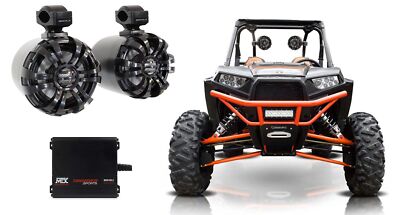 (2) Rockville WB65 Black 6.5'' 600w Swivel Tower Speakers+MTX Amp For RZR/ATV/UTV