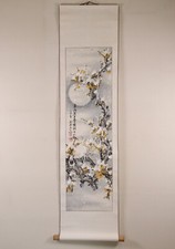 Japanese Hanging Scroll Hand painted 'Plum Blossoms in Snow' KAKEJIKU By 清雨点