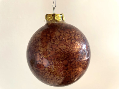 Fancy 4'' Brown w Gold Mottled Glass Ball Christmas Ornament
