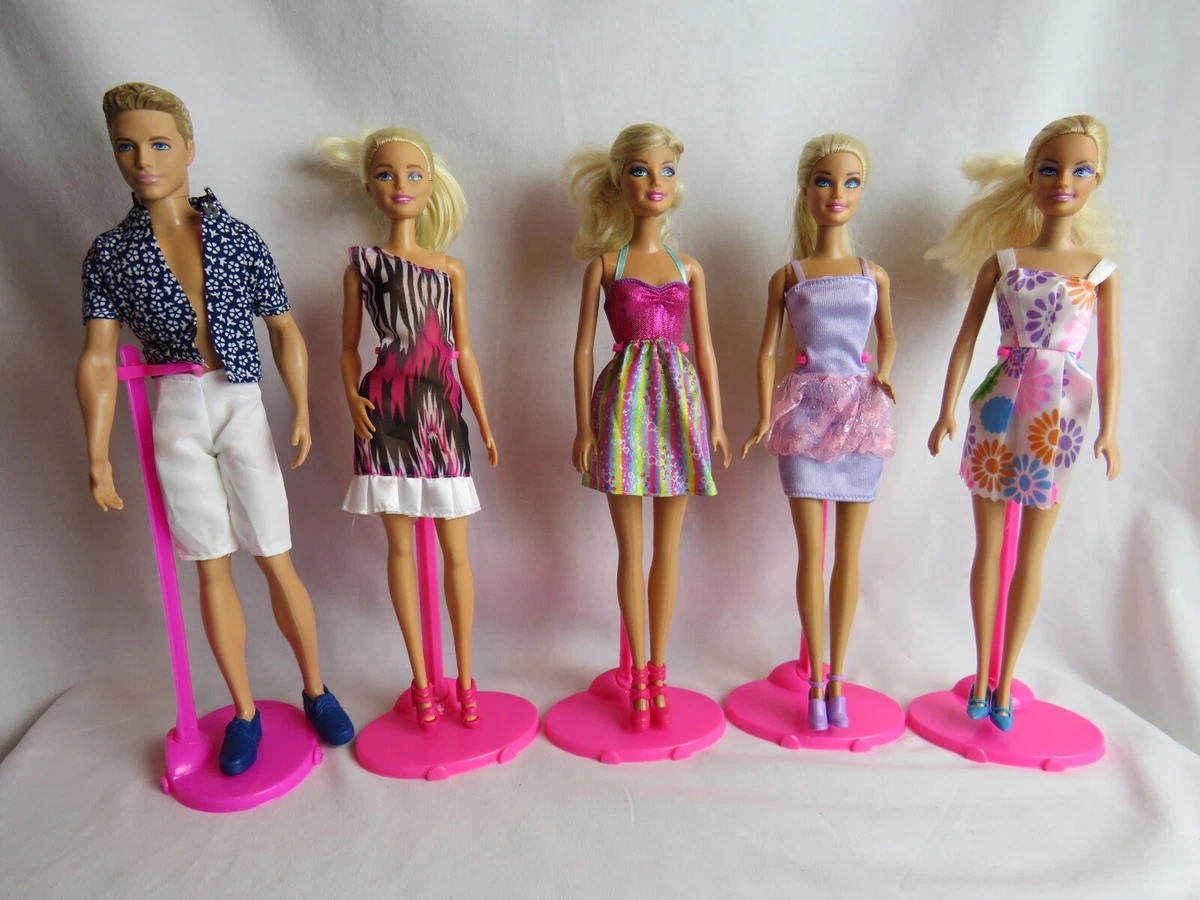Mattel Barbie Doll Lot of 4 Dressed Dolls with shoes and 1 Ken