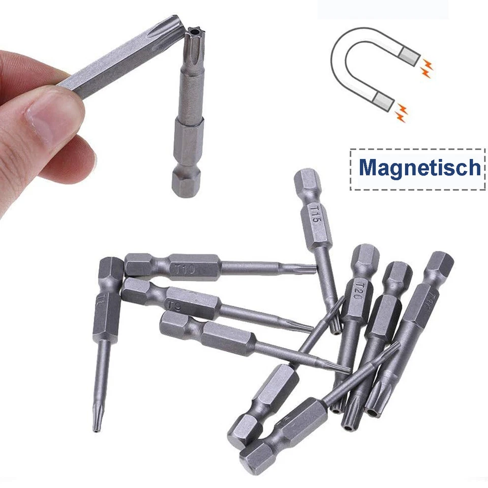 Torx Bit Set T5 T6 T7 T8 T9 T10 T15 T20 T25 T27 T30 T40 Magnetisch 50mm mit loch - Bild 4 von 4