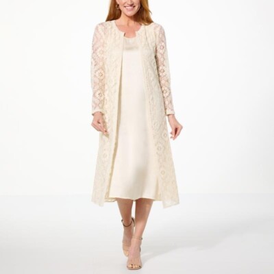 Curations Debbie Denmon Duster Dress Set Size XL Bamboo Ivory Party Elegant NEW