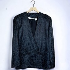 Vintage 80s 90s Cristina Black Floral Blazer  Skirt Suit Set Separates Size 11