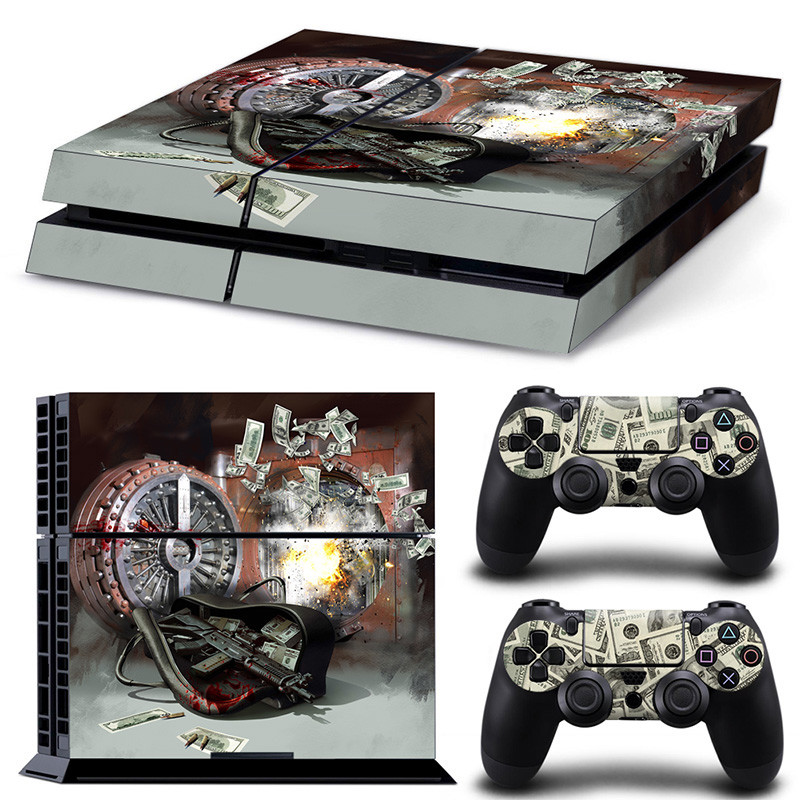 PS4 Playstation 4 Console Skin Decal Sticker Cash Bank Robbery Custom Design Set-image