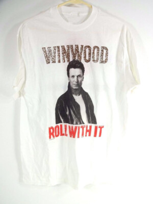 Vtg Steve Winwood ROLL WITH IT Heavy Cotton White T Shirt For Men DI123