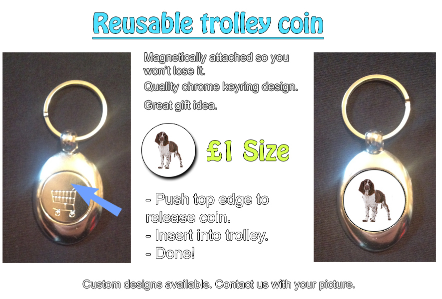 SPRINGER SPANIEL PET DOG - REUSABLE £1 SHOPPING TROLLEY TOKEN - GREAT GIFT