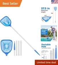 Swimming Pool Skimmer Net Total Length 57 inches, Leaf Rake Net with 4 Sectio...