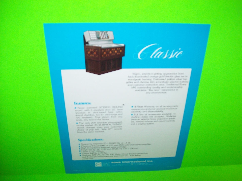 Rowe AMI Model R-74 CLASSIC Original 1975 Phonograph Jukebox Music Sales FLYER   - Image 2 of 2