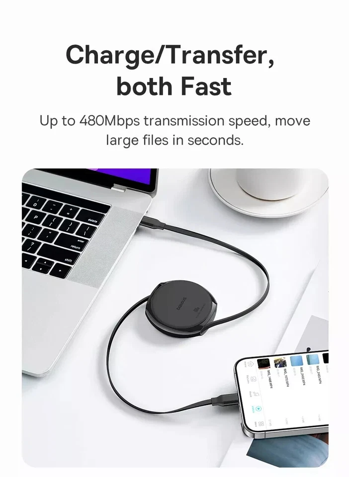 Baseus 100W Mini Retractable Free2Draw Charging Cable USB-C to USB-C 1m - Image 4 of 4