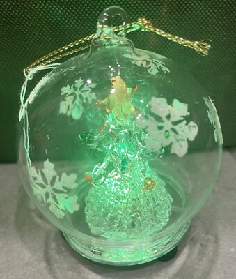 Rare Hallmark Color Changing Lighted Glass Ball Christmas Tree Ornament