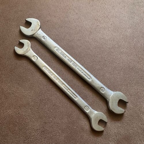 2x VINTAGE ELORA  6mm - 9mm METRIC DOUBLE OPEN END SPANNERS MADE IN GERMANY - Foto 1 di 7