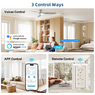Nickel/Black 52in Smart Ceiling Fan w/ Dimmable LED Voice/APP/Remote Control ETL