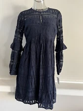 TRINA TURK Wynton Lace Ruffle Sleeve Swing Dress 4,6,12 Indigo NWT$188 TT18R008
