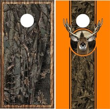 Deer Buck Oak camouflage wood hunting cornhole board wrap set of 8 4 boards