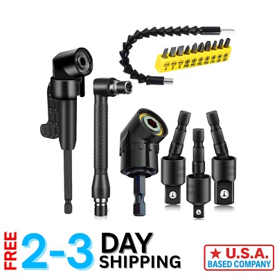 Bendable 105° Right Angle Drill Adapter Set - 10-in-1 Screwdriver Bits ...