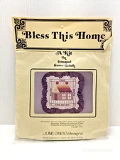 VTG June Grigg Designs Counted Cross Stitch Kit Pillow Bless This Home The Becks