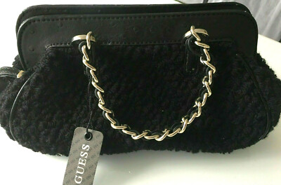süße kleine GUESS Logo Tasche Bag schwarz Tweed mit Kette